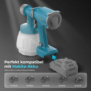 Tilswall Farbsprühsystem Akku, Lackierpistole mit 1000ml Tank, Für Makita 18V Akku (Ohne Akku)