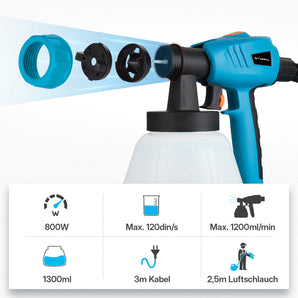 Tilswall 800W Farbsprühsystem, elektrische Lackierpistole mit 1300 ml Behälter