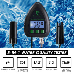5-in-1 Wasserqualitätstester mit Datenaufzeichnung und Alarmfunktion