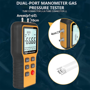 Tilswall Digitales Differenzdruckmessgerät – Dual-Port HVAC-Manometer für Luftdruck