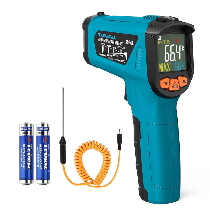 Grill IR Laser Digital Thermometer mit Grillthermometer-50°C bis 800°C mit LCD Display, Alarm für hohe/niedrige Temperatur